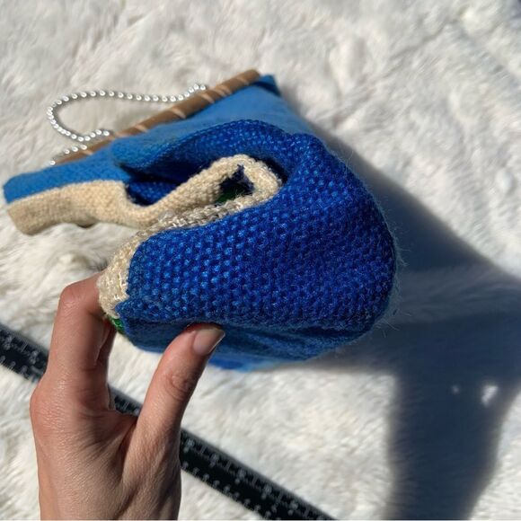 Stunning Vintage Blue & Yellow Pearled Tulip Handbag - Picture 6 of 12